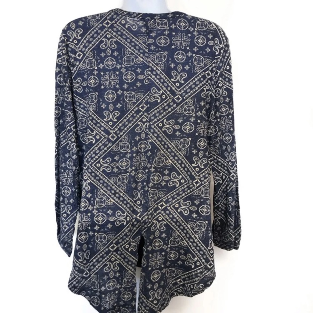 Lucky Brand Paisley Split Back Peasant Top Blue Sm - Picture 4 of 8